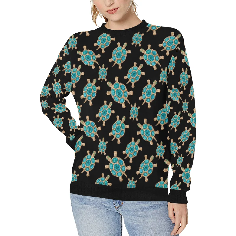 Sea turtle blue stone pattern Women's Crew Neck Sweatshirt Hoodie with Back Slit Movement Comfort