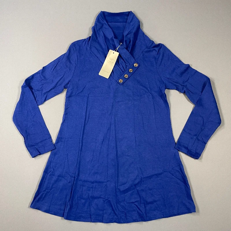 MIUSEY Long Sleeve Cowl Neck Tunic Top Blouse Women's Sz S Blue 20807 (New) Sheer Sleeve Blouse