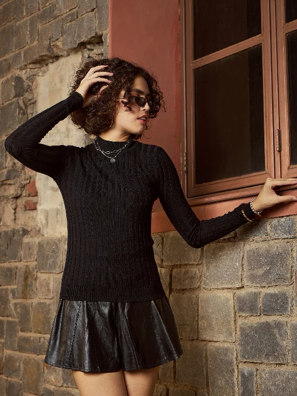 Women Black Rib Full Sleeves High Neck Sweater Rayon Fabric Velvet Fabric Corduroy Fabric Women Black Rib Full Sleeves High Neck Sweater Rayon Fabric Velvet Fabric Corduroy Fabric