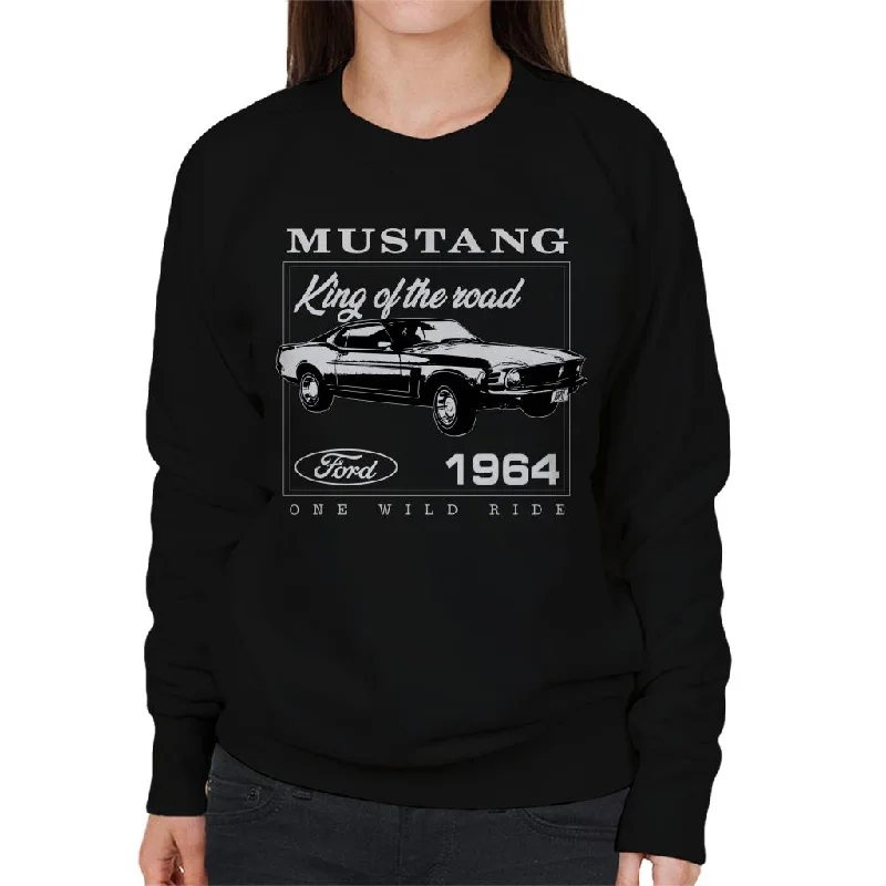 Ford Mustang One Wild Ride Women's Sweatshirt Hoodie with Mock Neck Collared Structured Ford Mustang One Wild Ride Women's Sweatshirt Hoodie with Mock Neck Collared Structured