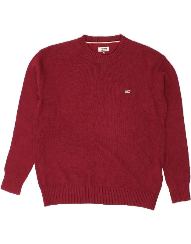 TOMMY HILFIGER Mens Crew Neck Jumper Sweater Medium Burgundy Cotton Knit Fabric Woven Fabric Fleece Fabric