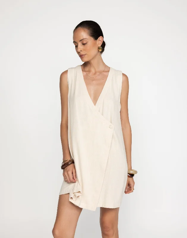 Rhianna Mini Dress (Latte) Fashionable Boho-Chic Mini Dress