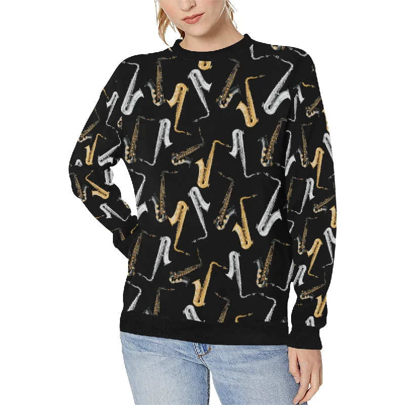 saxophone design pattern Women's Crew Neck Sweatshirt Hoodie with Mesh Breathable Sporty