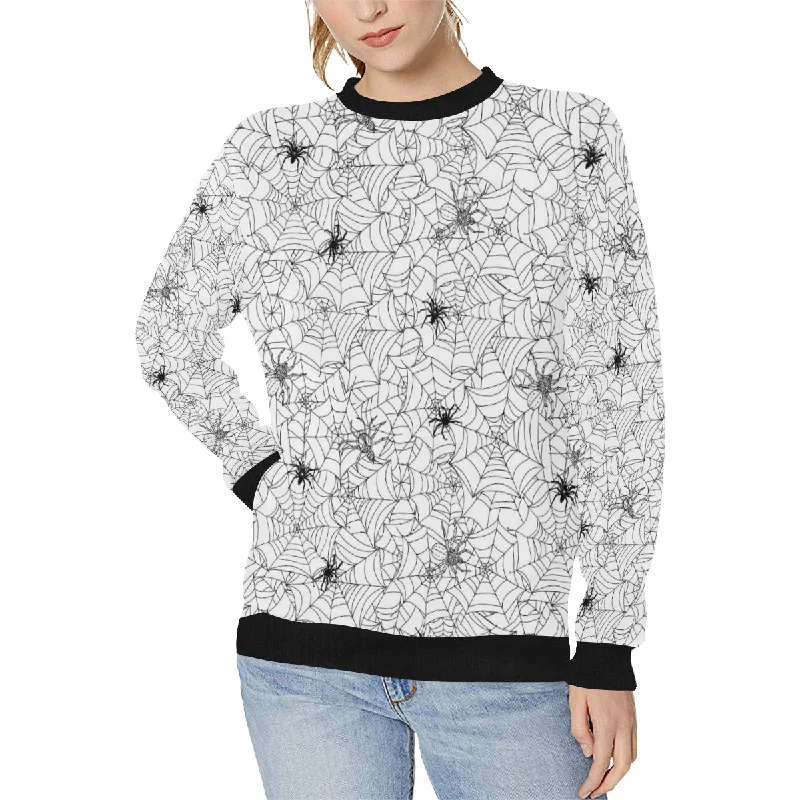 Spider web cobweb pattern Women's Crew Neck Sweatshirt Hoodie with Ribbed Cuffs Snug Fit Comfort