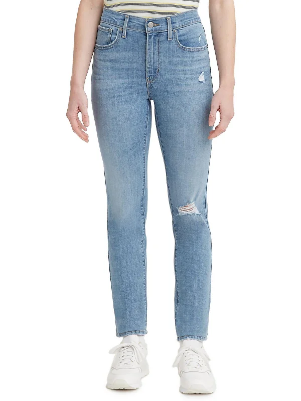 724 Womens High Rise Distressed Straight Leg Jeans Cozy Stretch High-Waist Jeans