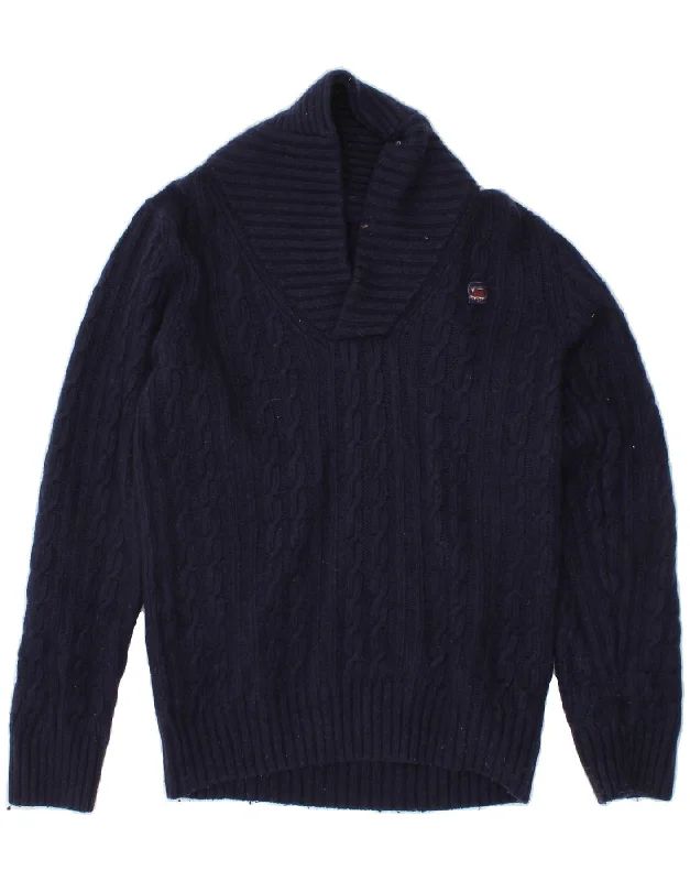 G-STAR Mens Shawl Neck Jumper Sweater Small Navy Blue Wool Velvet Chenille Corduroy