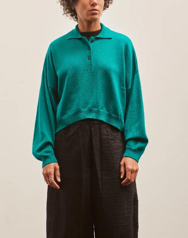 Cordera Merino Wool Polo Sweater, Teal Green Terry Terry Cloth Terry Knit