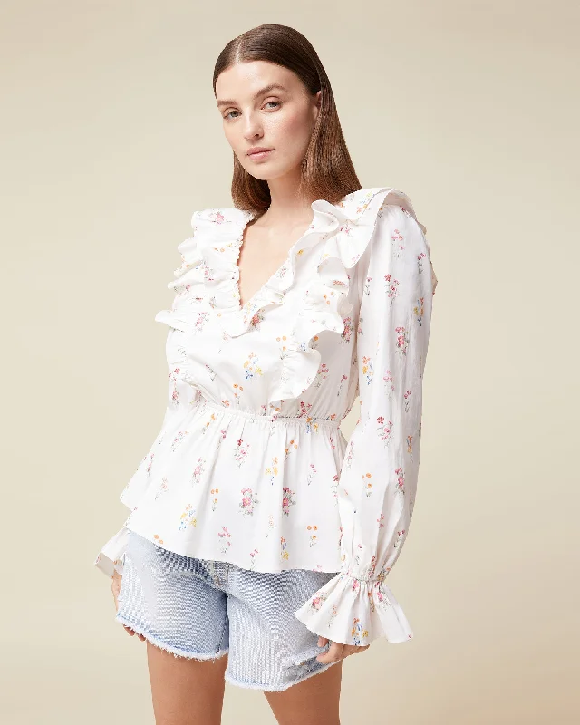 Ruffle Poplin Blouse Ruffled Neck Blouse