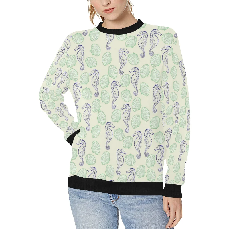 Seahorse shell pattern Women's Crew Neck Sweatshirt Hoodie with Hem Ribbing Snug Secure