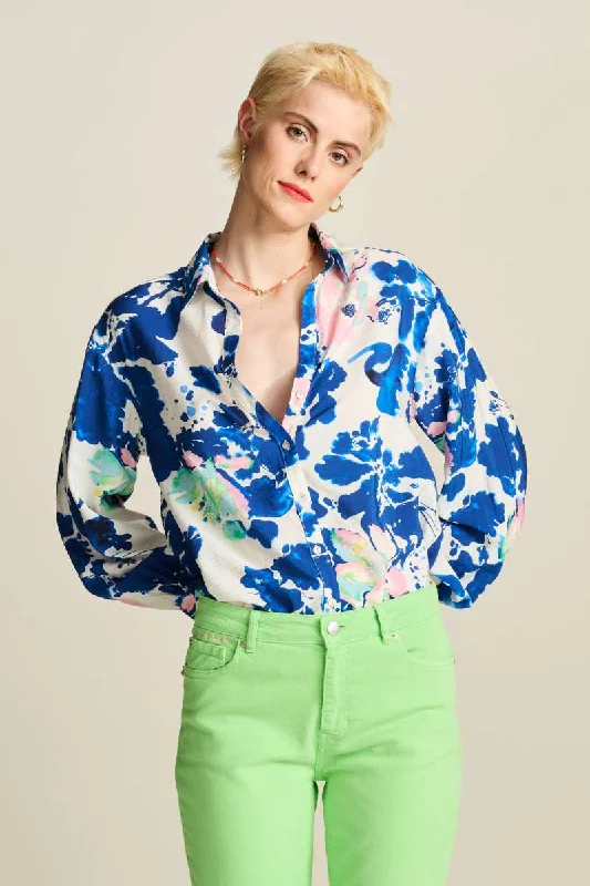 Blouse SP7729 in Violet Crane Birds Blue by POM Amsterdam Casual Relaxed Fit Blouse