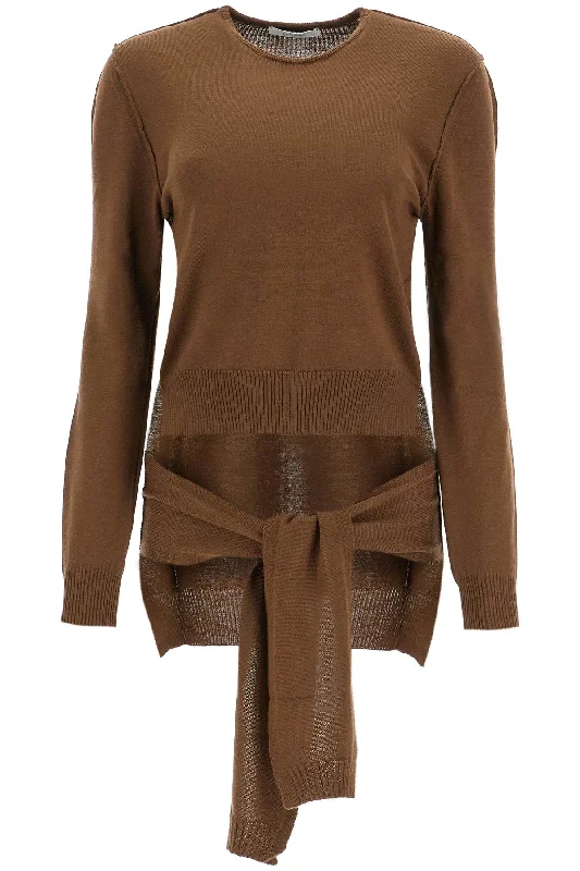 knit sweater with tieable TO1250 LK087 HAZELNUT BROWN Real Fur Shearling Chenille
