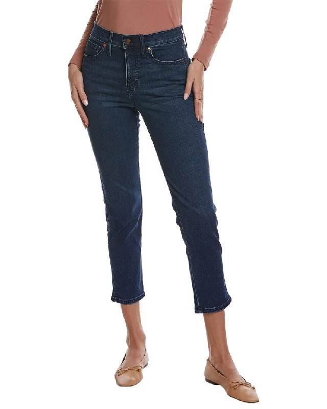 Madewell Mid-Rise Stovepipe Dark Indigo Jean Fashionable Raw Hemmed Jeans