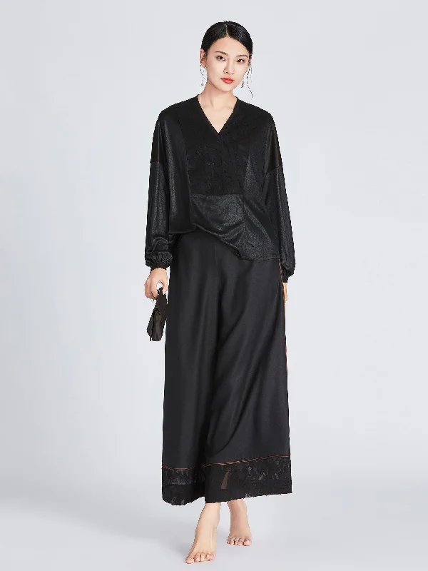 Noemie Wrap Gambiered Guangdong Silk Blouse Oversized Silk Blouse