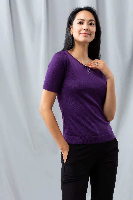 Roll-Edge Sweater Tee - Purple Seamless Knitted Crochet