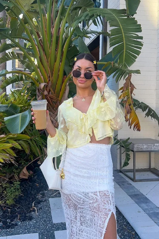 Guilliana Yellow Ruffle Blouse Gathered Detail Blouse