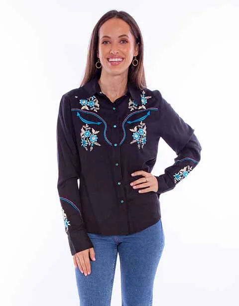 Women's Honey Creek Collection Blouse: Floral Embroidery Snaps Sleeveless Chiffon Blouse Women's Honey Creek Collection Blouse: Floral Embroidery Snaps Sleeveless Chiffon Blouse
