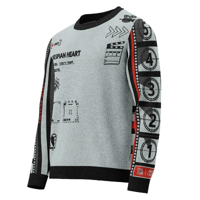 Record: Film Strong Resilient Creative. Thespian Logo Knitted crew neck sweater Terry Blend Velvet Blend Canvas Blend Record: Film Strong Resilient Creative. Thespian Logo Knitted crew neck sweater Terry Blend Velvet Blend Canvas Blend