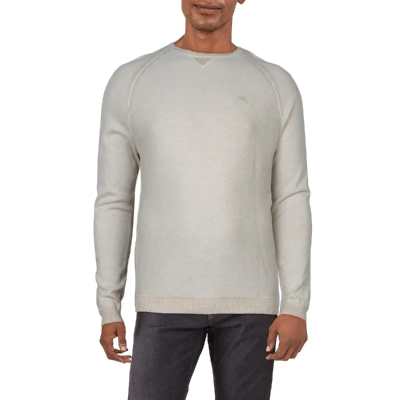 Tommy Bahama Mens Cotton Crewneck Pullover Sweater Seamless Knitted Crochet