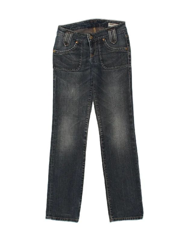 LEE Womens Straight Jeans W28 L33 Blue Cotton Fashionable Frayed Hem Denim