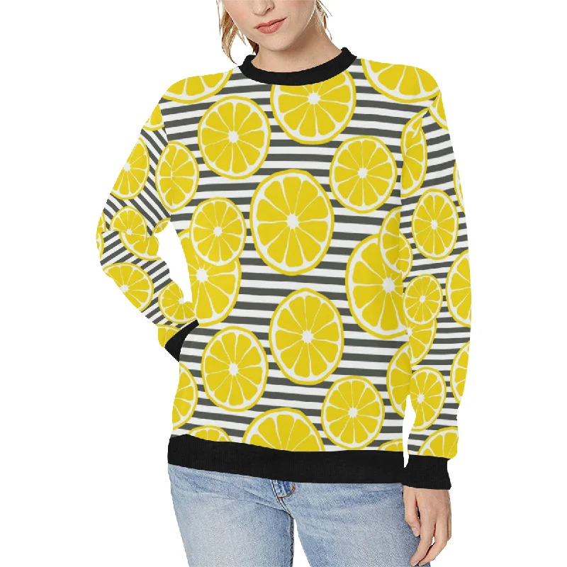 slice of lemon design pattern Women's Crew Neck Sweatshirt Hoodie with Hem Frayed Vintage Worn