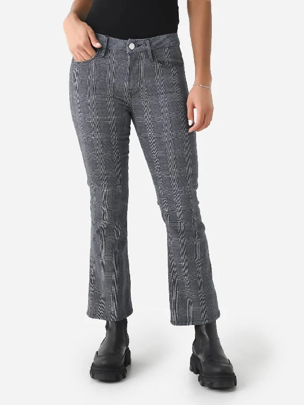 Le Crop Mini Boot Plaid Jean In Noir Multi Stylish Plus Size Denim Jeans