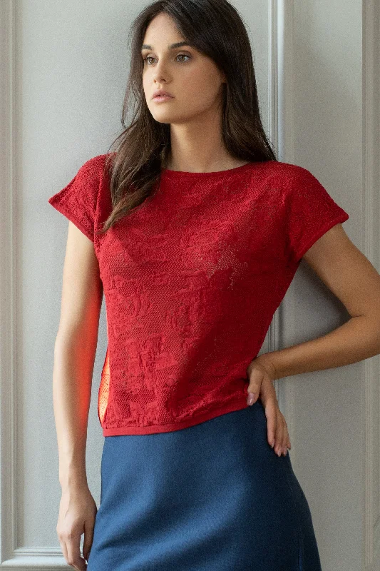 Openwork knitted blouse Embellished Collar Blouse