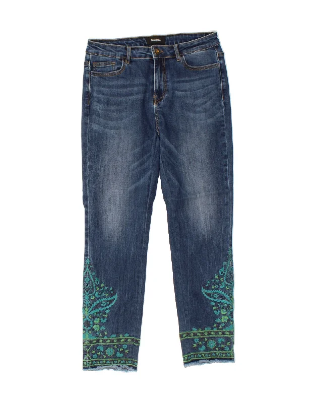 DESIGUAL Womens Slim Jeans W30 L27  Navy Blue Cotton Fashionable Raw Edge Jeans