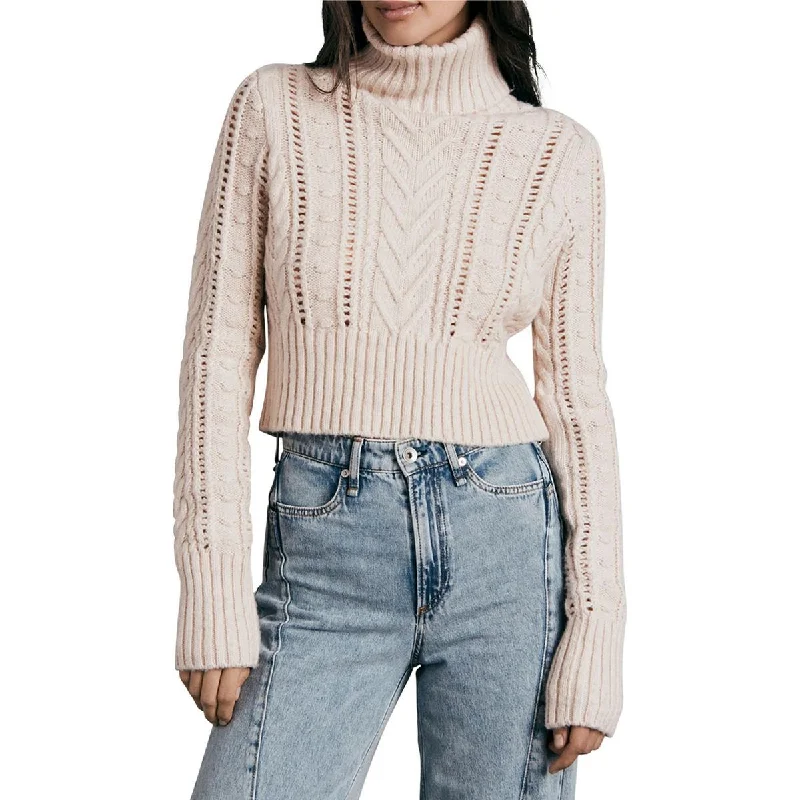 Rag & Bone Womens Elizabeth Ribbed Trim  Wool Turtleneck Sweater Solid Print Embellished