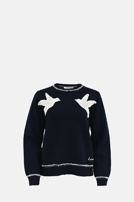 Sally Crochet Sweater Navy Hooded Sweater Collared Sweater Shawl Collar