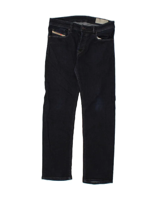 DIESEL Mens Waykee Straight Jeans W30 L30 Navy Blue Cotton Fashionable Mom Jeans