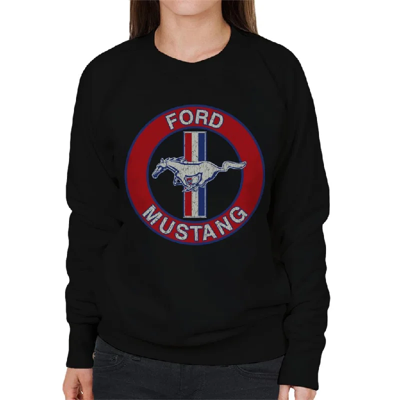 Ford Mustang Disc Logo Women's Sweatshirt Hoodie with Ribbed Hem Stretchable Secure