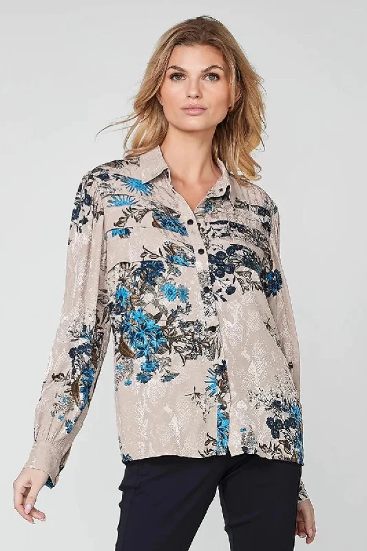 Riborg Blouse in Electric Blue Multi NU-7750-50 by Nu Denmark Airy Cotton Blouse