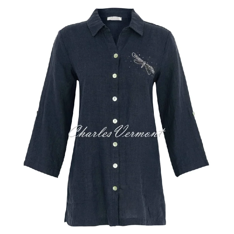 Dolcezza Linen Blouse With Butterfly Motif - Style 24265 Peter Pan Blouse