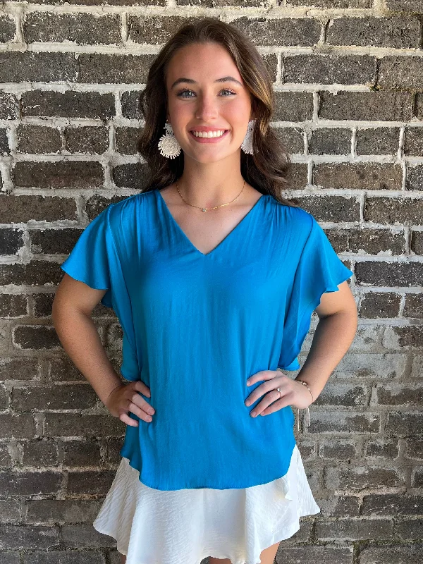 Longer ruffle sleeve v neck blouse Modern Oversized Blouse