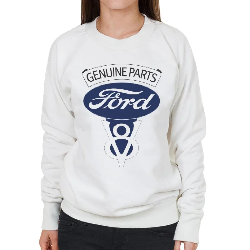 Ford V8 Genuine Parts Women's Sweatshirt Hoodie with Hem Frayed Vintage Worn