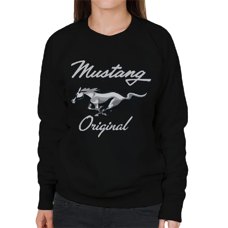 Ford Mustang Original Chrome Horse Logo Women's Sweatshirt Hoodie with Thumb Holes Functional Cozy Ford Mustang Original Chrome Horse Logo Women's Sweatshirt Hoodie with Thumb Holes Functional Cozy