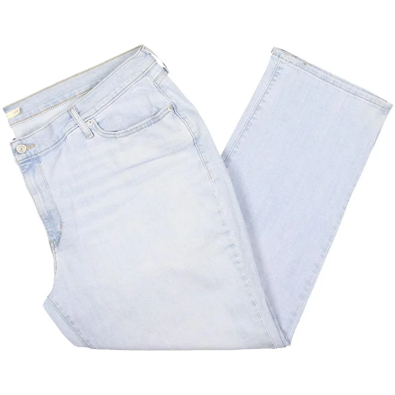 Plus Womens Mid-Rise Relaxed Fit Straight Leg Jeans Comfortable Stretch Denim Jeans