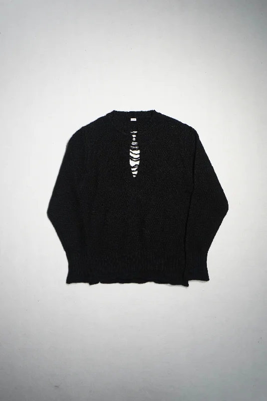 Fujimoto Broken Knit Sweater (Black) Thin Thick Dense