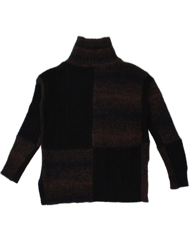 ALL SAINTS Mens Roll Neck Jumper Sweater Small Brown Colourblock Polka Dot Checkered Tartan