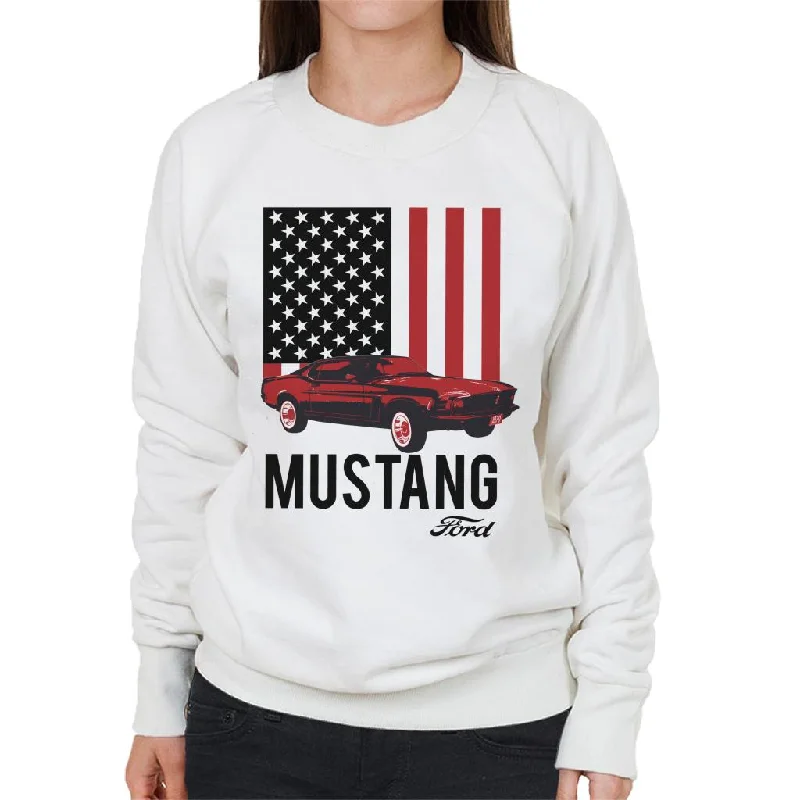 Ford Mustang USA Flag Women's Sweatshirt Hoodie with Velcro Closure Adjustable Secure Ford Mustang USA Flag Women's Sweatshirt Hoodie with Velcro Closure Adjustable Secure