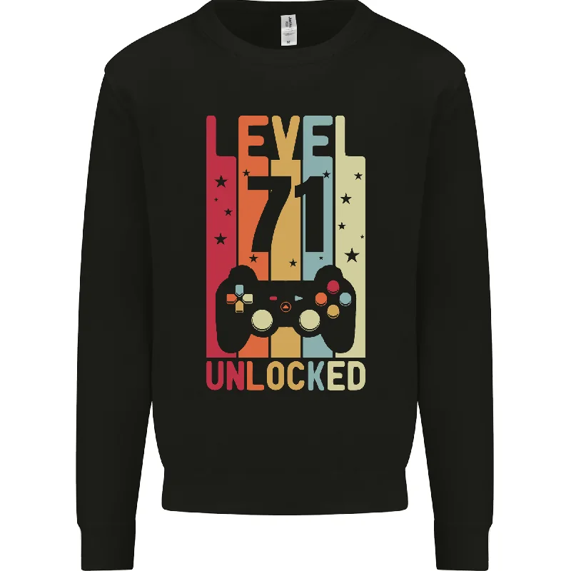 71st Birthday 71 Year Old Level Up Gaming Mens Sweatshirt Jumper Hoodie with Thumb Holes Functional Cozy 71st Birthday 71 Year Old Level Up Gaming Mens Sweatshirt Jumper Hoodie with Thumb Holes Functional Cozy