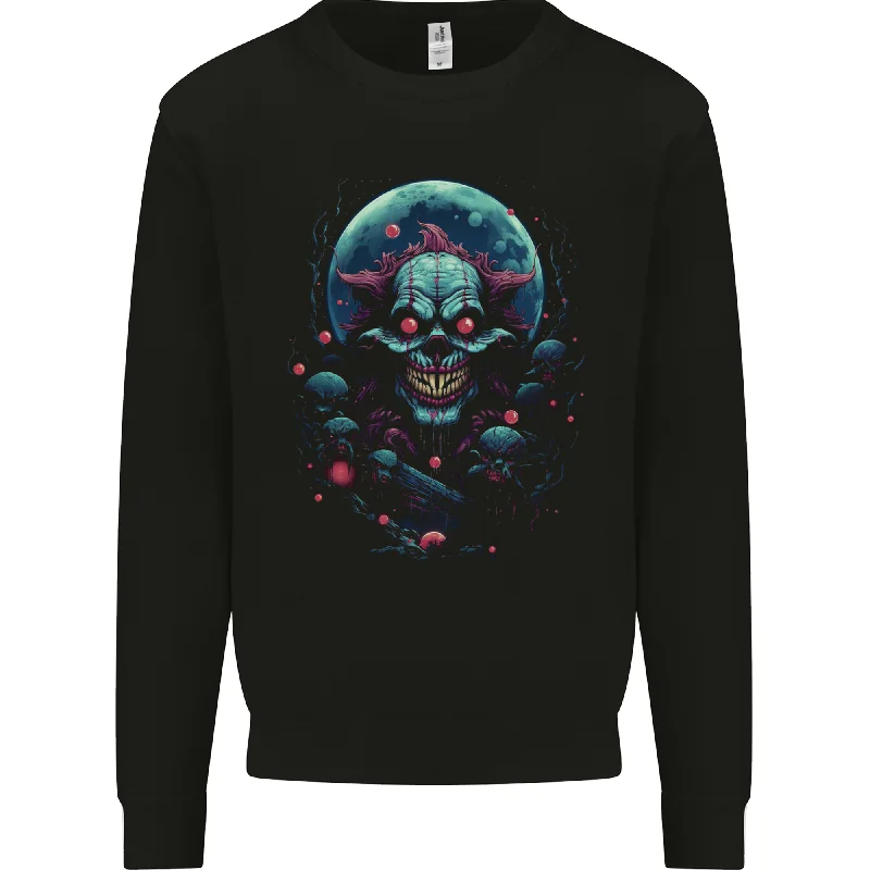 A Scary Clown in Front of a Full Moon Halloween Mens Sweatshirt Jumper Hoodie with Belted Waist Structured Tailored