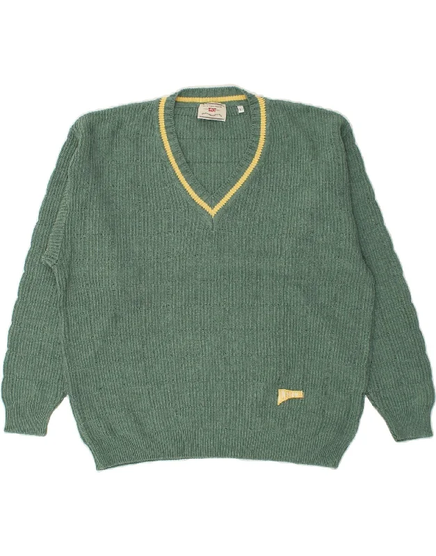 LEVI'S Mens V-Neck Jumper Sweater Large Green Glossy Satin Silk