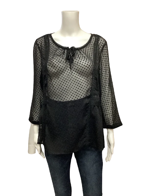 Anthropologie Vanessa Virginia Women's Blouse Black Sheer Lace Size: 10 Boho Printed Blouse