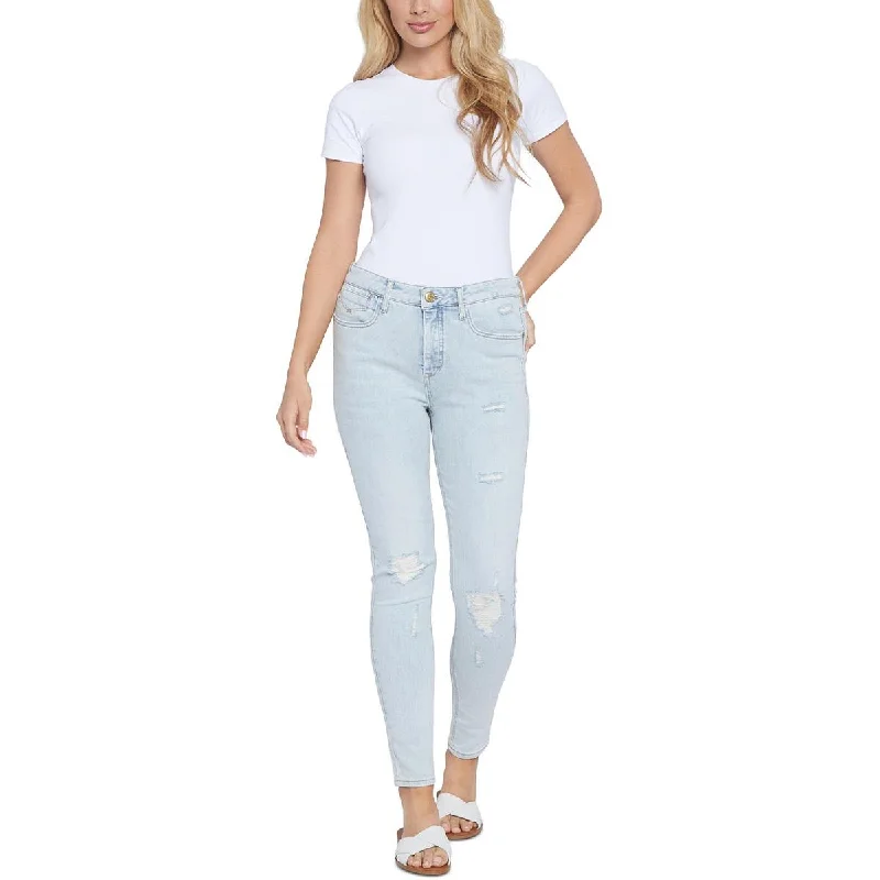 Bombshell Womens Distressed High Rise Skinny Jeans Casual Wide-Legged Denim Jeans