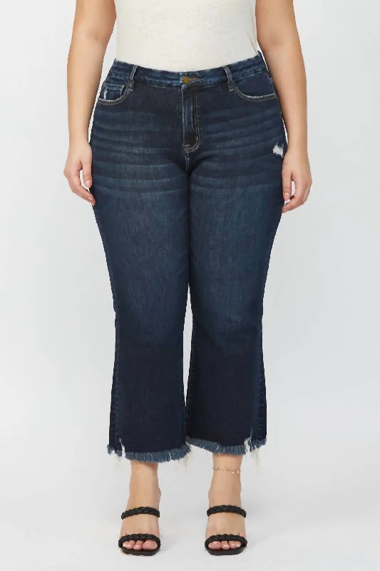 Curvy High Rise Crop Flare Jeans In Dark Wash Cozy Relaxed Fit Denim Jeans