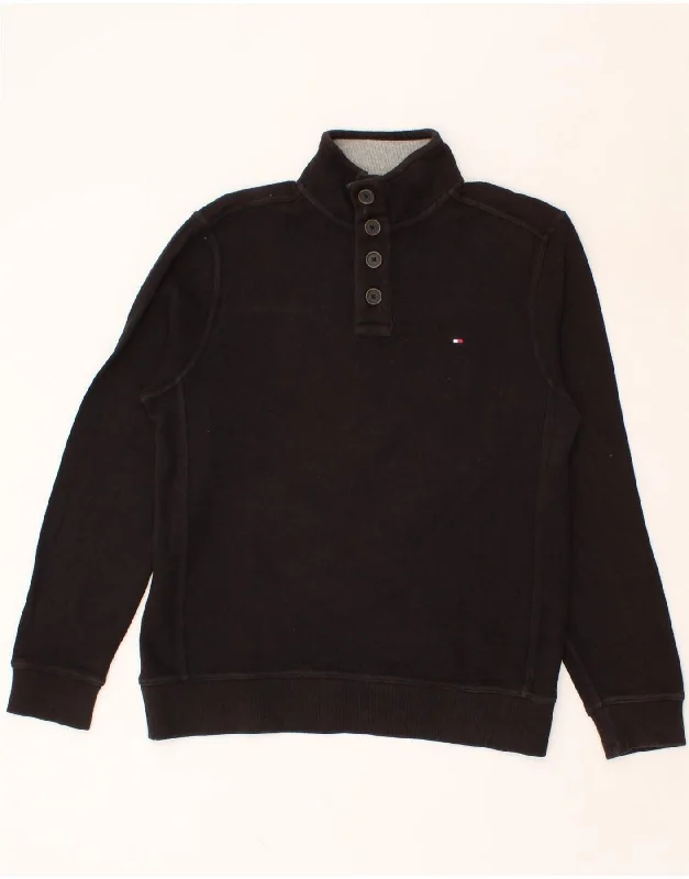 TOMMY HILFIGER Mens Cardigan Sweater Medium Black Cotton Lightweight Heavyweight Midweight