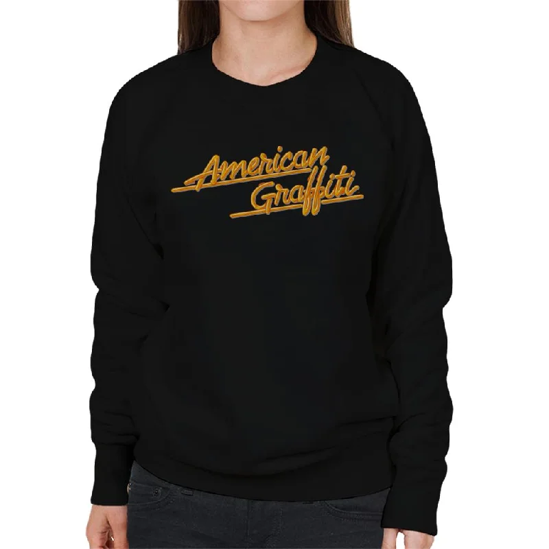 American Graffiti Orange Logo Women's Sweatshirt Hoodie with Rhinestones Sparkly Elegant