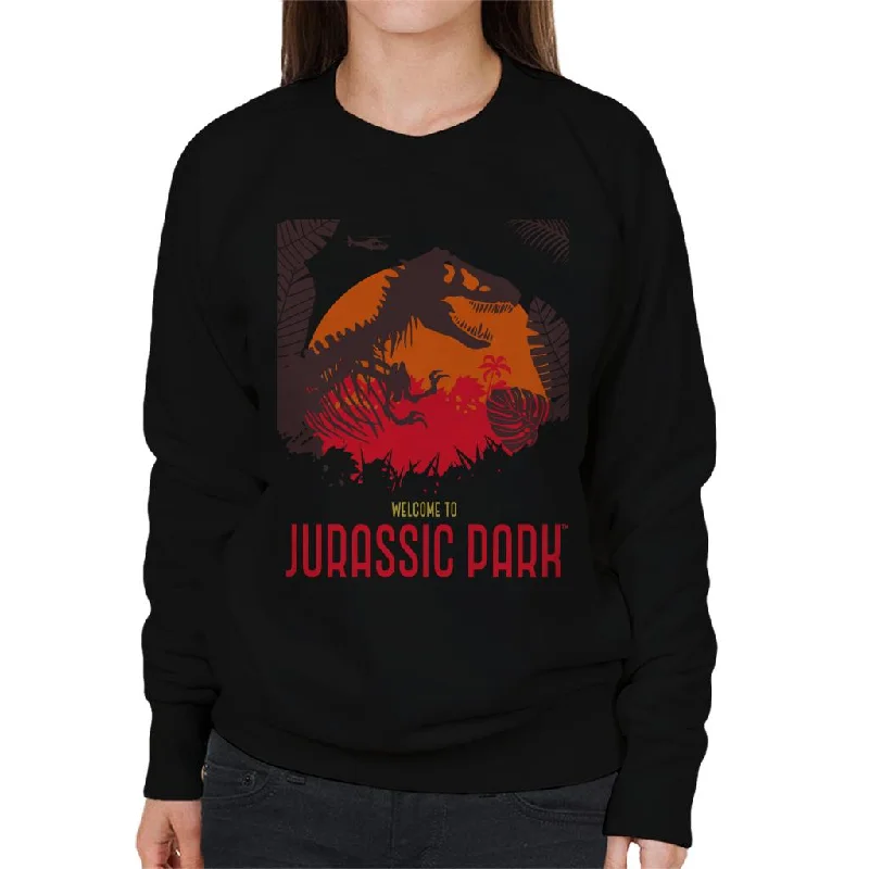 Jurassic Park Welcome To Jurassic Park T Rex Silhouette Women's Sweatshirt Hoodie with Hem Detail Decorative Unique