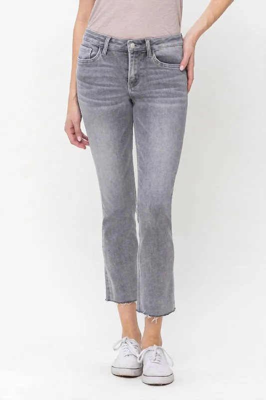Mid Rise Crop Slim Straight Jeans In Faded Grey Trendy Colored Denim Jeans